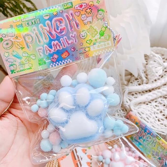 SWIUKPHE Squishy Cat Paw Squeeze Toys, Kawaii Squishies PVC Sensory Toys, Stress Relieving Fur Ball OPP Packaging Gifts, Fidget Toys Squishy Novelty Things Suitable for Kids Teenage - Image 1