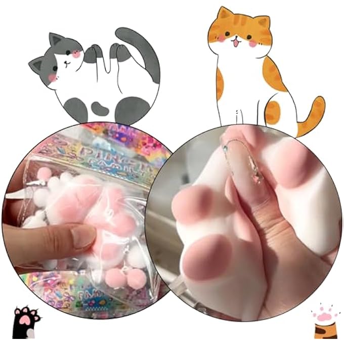 SWIUKPHE Squishy Cat Paw Squeeze Toys, Kawaii Squishies PVC Sensory Toys, Stress Relieving Fur Ball OPP Packaging Gifts, Fidget Toys Squishy Novelty Things Suitable for Kids Teenage - Image 4