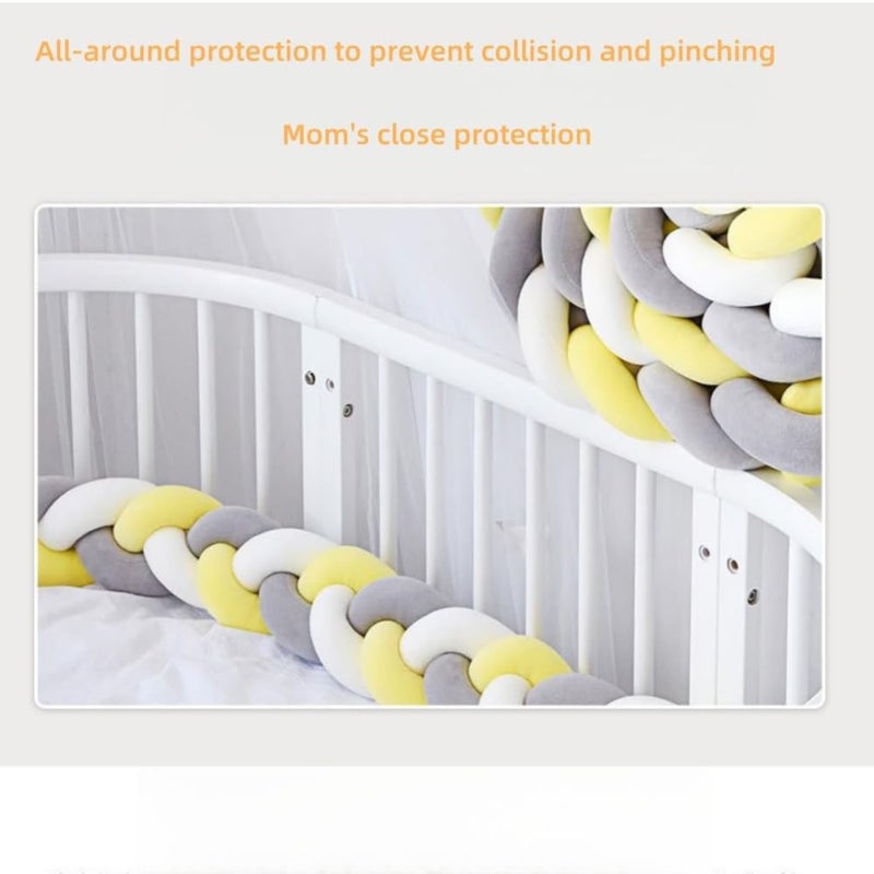crib woven guardrail protective pad, three-strand braided knotted ball throw pillow (knotted model, white gray light blue, three-strand 1.5-meter-long whip) - Image 2