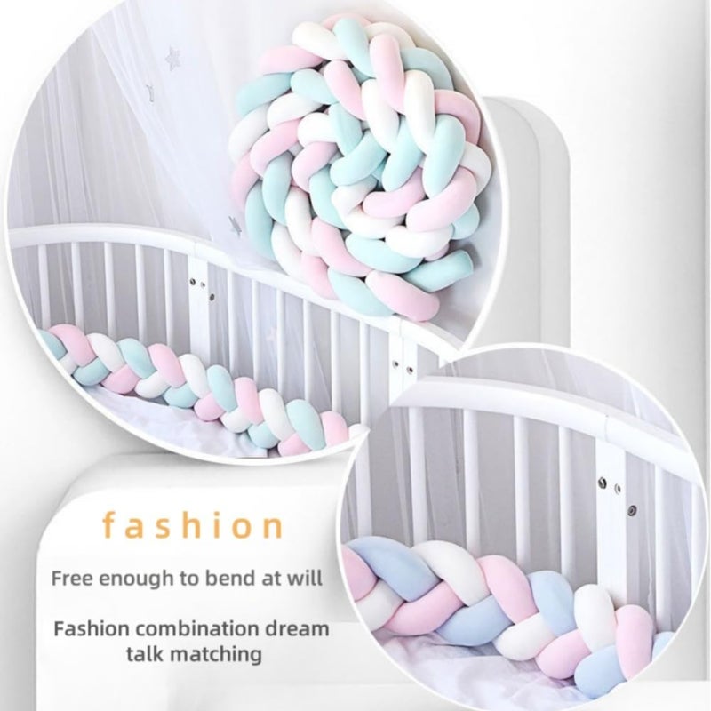 crib woven guardrail protective pad, three-strand braided knotted ball throw pillow (knotted model, white gray light blue, three-strand 1.5-meter-long whip) - Image 4