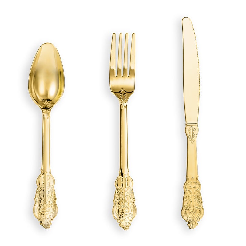 N9R 120pcs Gold Plastic Silverware  Disposable Silverware Include 40 Forks  40 Spoons  40 Knives  Gold Cutlery Set Disposable for Party  Wedding and Daily Use - Image 1