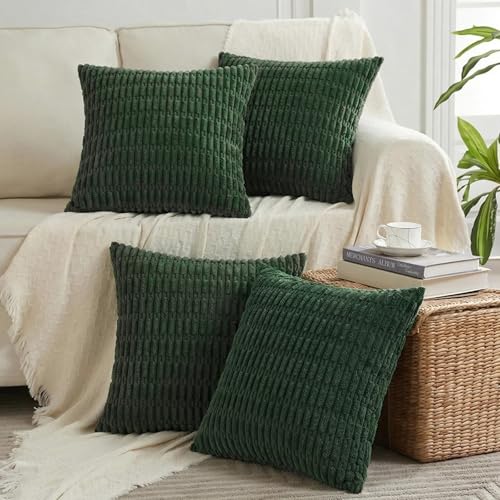 Fancy Homi 4 Packs Decorative Throw Pillow Covers for Living Room Couch Bed Modern Farmhouse Boho Home Dcor Accent Cushion Case 18 x 18 Dark Green - Image 1