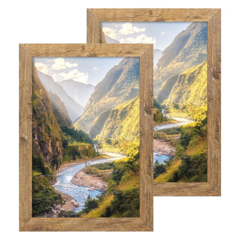 Irahmen 8x12 إطار الصورة مجموعة من 2 بني ريفي مع إطار الصورة الزجاجية - عرض الصور 6x8 مع حصيرة أو 8 × 12 بدون حصيرة من أجل الجدول الأفقي أو العمودي أعلى وجدار تصاعد - Image 1