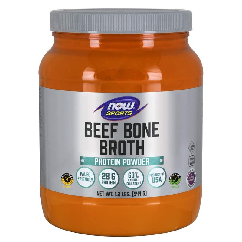 NOW Foods Sports Nutrition, Beef Bone Broth Powder made with Premium-Quality Beef Bone Extract , 1.2-Pound