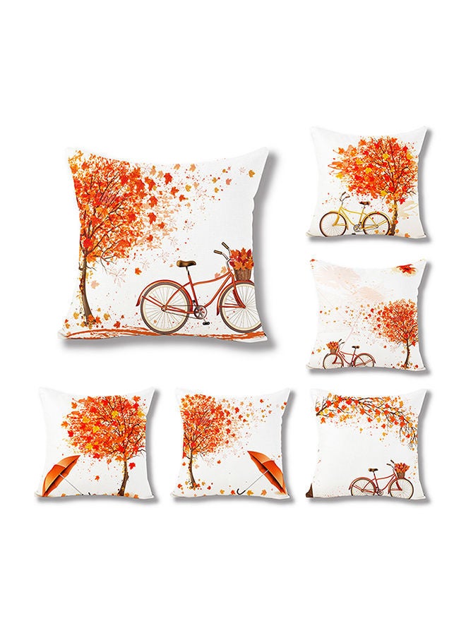 نيبمينينت غطاء وسادة بطبعة دراجة مكون من 6 قطع أبيض /برتقالي / بني 20x20بوصة