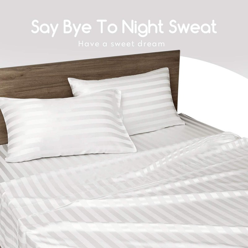 sheful King Size Silky Pillowcase 2 Pack, 50x100 CM Silky Satin Pillowcase for Hair and Skin, 20x40 inches Pillow Covers, Cooling Satin Pillow Cases Set of 2 with Envelope Closure - Ivory Striped - Image 5