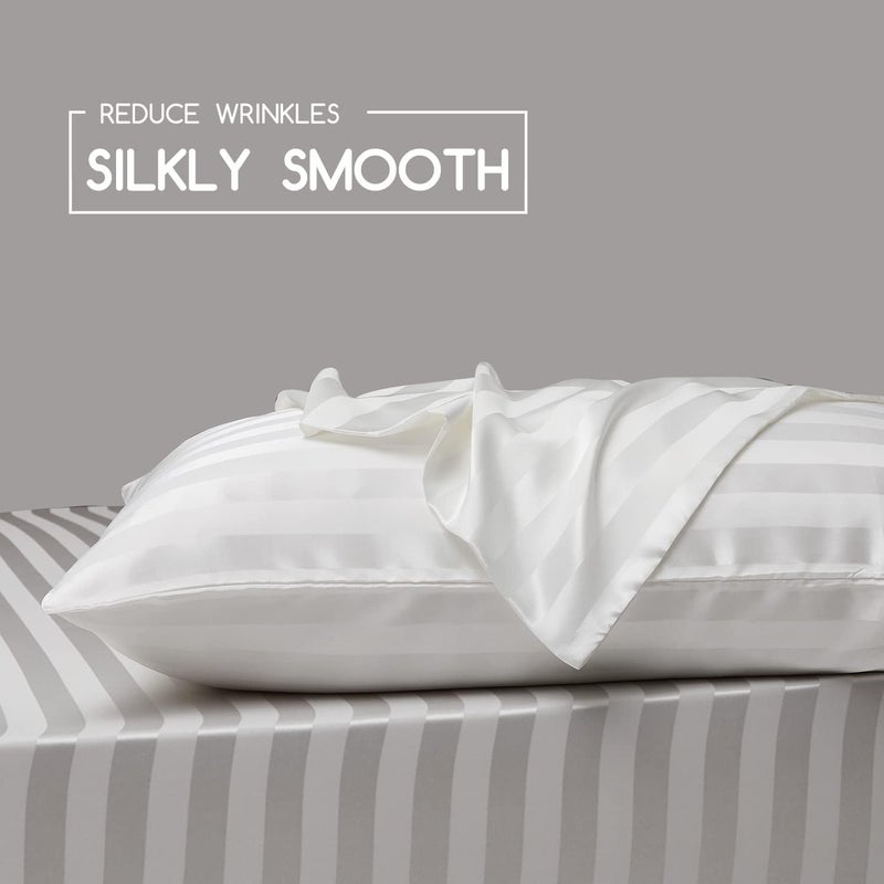 sheful King Size Silky Pillowcase 2 Pack, 50x100 CM Silky Satin Pillowcase for Hair and Skin, 20x40 inches Pillow Covers, Cooling Satin Pillow Cases Set of 2 with Envelope Closure - Ivory Striped - Image 3
