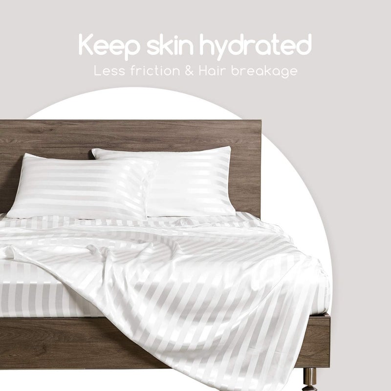 sheful King Size Silky Pillowcase 2 Pack, 50x100 CM Silky Satin Pillowcase for Hair and Skin, 20x40 inches Pillow Covers, Cooling Satin Pillow Cases Set of 2 with Envelope Closure - Ivory Striped - Image 4