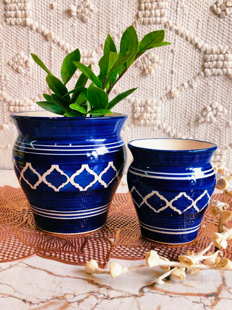 Niyara Stylish Ceramic Pots Planters for Indoor Plants, Succulent, Outdoor, Balcony, Home, Garden, Office Size -7 inches & 5 inches (Moroccan Blue Set of 2) - Image 4