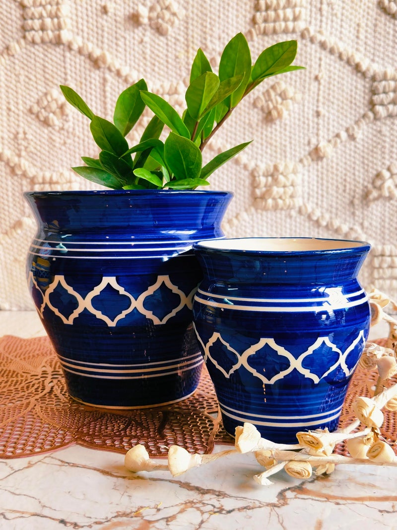 Niyara Stylish Ceramic Pots Planters for Indoor Plants, Succulent, Outdoor, Balcony, Home, Garden, Office Size -7 inches & 5 inches (Moroccan Blue Set of 2) - Image 1