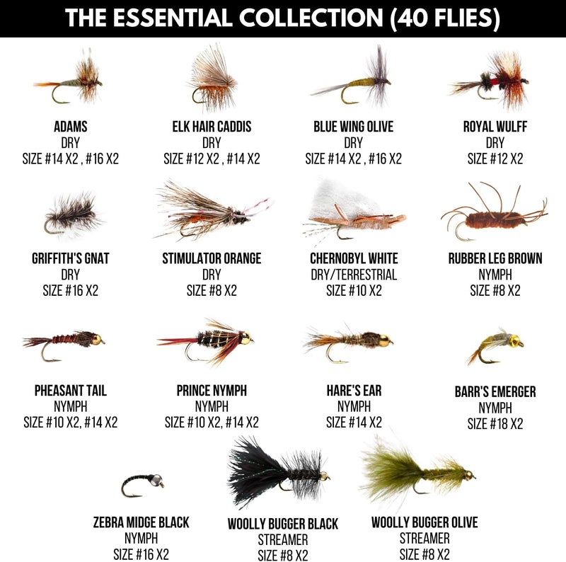 VENTURES FLY CO. . | 40 Premium Hand Tied Fly Fishing Flies Assortment | Fly Box Included | Dry, Wet, Nymphs, Streamers, Wooly Buggers, Terrestrials | Trout, Bass Lure Set, Kit - Image 2
