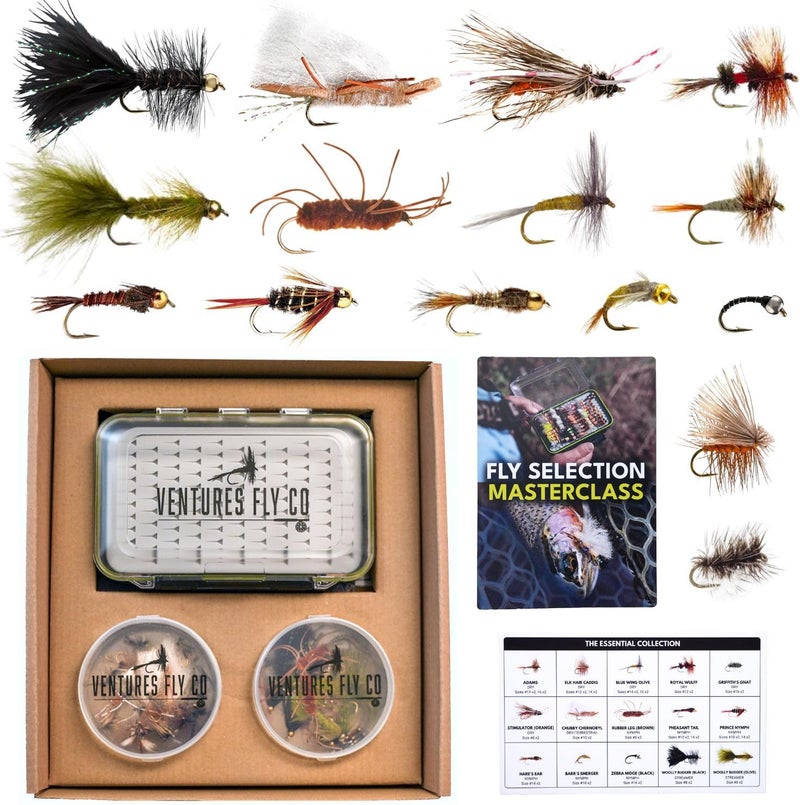 VENTURES FLY CO. . | 40 Premium Hand Tied Fly Fishing Flies Assortment | Fly Box Included | Dry, Wet, Nymphs, Streamers, Wooly Buggers, Terrestrials | Trout, Bass Lure Set, Kit - Image 1