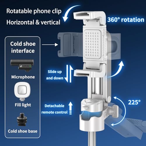 ZETY P15 Mini Retractable Selfie Stick Tripod, Pocket Monopod Selfie Stick with Rechargeable Remote Pocket Size,3-in-1 Mini Phone Grip 2 Cold Shoe,10M/393.7'' Wireless Shutter with Keychain - Image 3