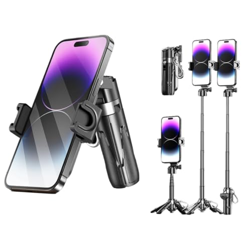 ZETY P15 Mini Retractable Selfie Stick Tripod, Pocket Monopod Selfie Stick with Rechargeable Remote Pocket Size,3-in-1 Mini Phone Grip 2 Cold Shoe,10M/393.7'' Wireless Shutter with Keychain - Image 1