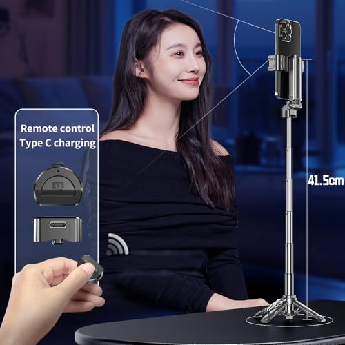 ZETY P15 Mini Retractable Selfie Stick Tripod, Pocket Monopod Selfie Stick with Rechargeable Remote Pocket Size,3-in-1 Mini Phone Grip 2 Cold Shoe,10M/393.7'' Wireless Shutter with Keychain - Image 4