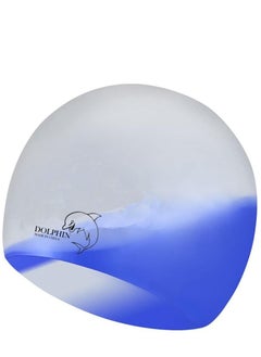 Dolphin Silicone Swimming Cap Waterproof For Kids & Adults, White/Blue  - Image 1