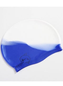 Dolphin Silicone Swimming Cap Waterproof For Kids & Adults, White/Blue  - Image 2