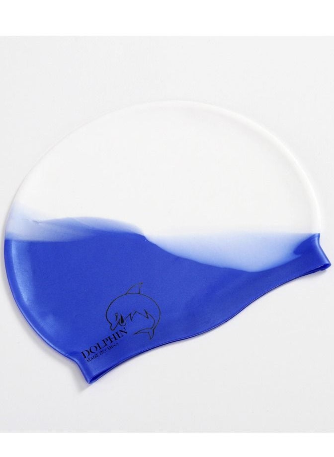 Dolphin Silicone Swimming Cap Waterproof For Kids & Adults, White/Blue  - Image 2
