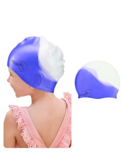 Dolphin Silicone Swimming Cap Waterproof For Kids & Adults, White/Blue  - Image 5