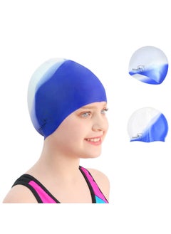 Dolphin Silicone Swimming Cap Waterproof For Kids & Adults, White/Blue  - Image 3