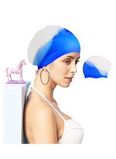 Dolphin Silicone Swimming Cap Waterproof For Kids & Adults, White/Blue  - Image 4