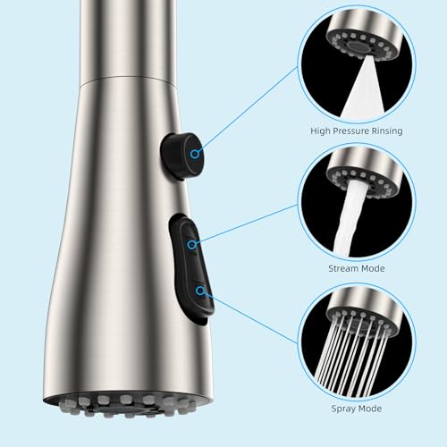 Hibbent Metal Pull Down Spray Head for Kitchen Faucet Kitchen Sink Spray Nozzle with 15 Adapters Faucet Head Replacement Compatible with Moen American Standard Delta Kohler Faucet Brushed Nickel - Image 3