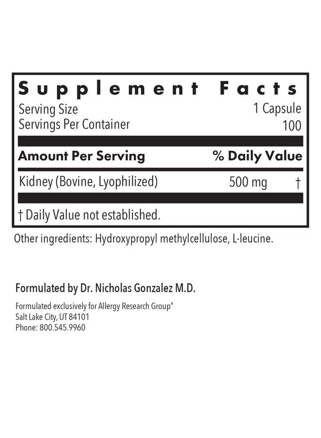 اليرجي ريسيرتش جروب مكمل غذائي من كلى البقر من مجموعة أبحاث الحساسية - غدد طبيعية، مجففة بالتجميد، بقري، مجففة بالتجميد، عضو بقري، كبسولات نباتية - 100 كبسولة - Image 3