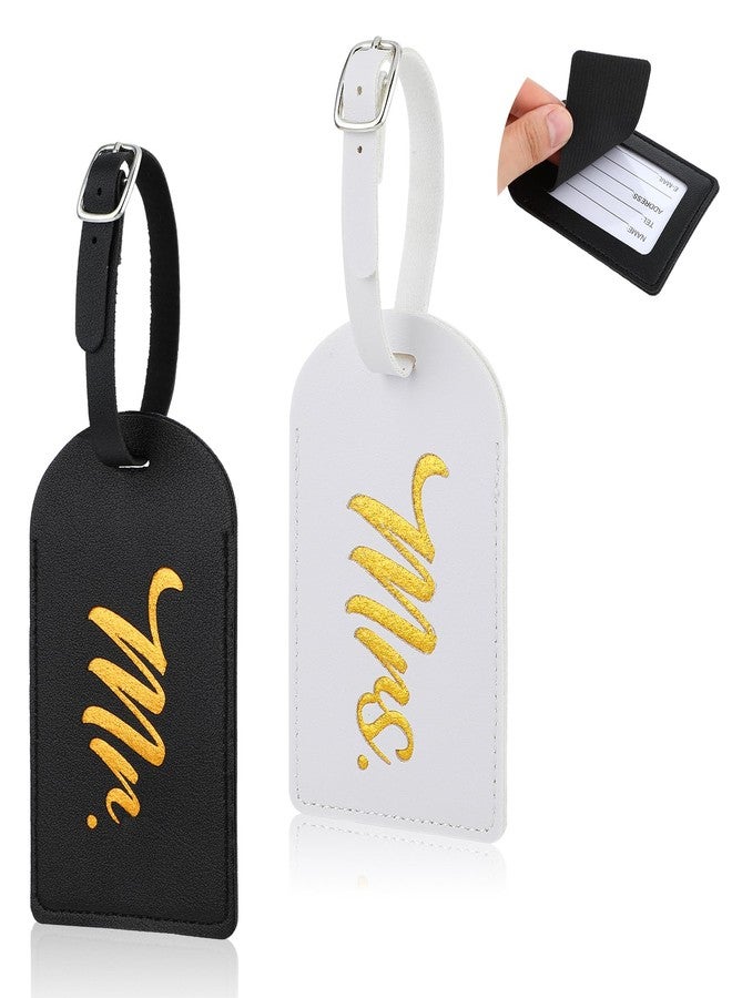 Jeffdad جيفداد، قطعتان من بطاقات الأمتعة "السيد والسيدة"، هدية مثالية لحفلات توديع العزوبية، هدايا شهر العسل، بطاقات سفر من الجلد الصناعي، هدايا الخطوبة - Image 1