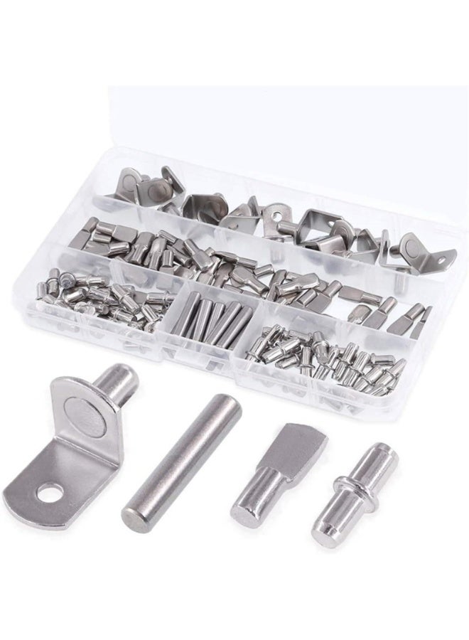 120Pcs 4 Styles Shelf Pins Kit, Nickel Plated Shelf Bracket Pegs Cabinet Furniture Shelf Pins Support for Shelf Holes on Cabinets, Entertainment Centers  - Image 1