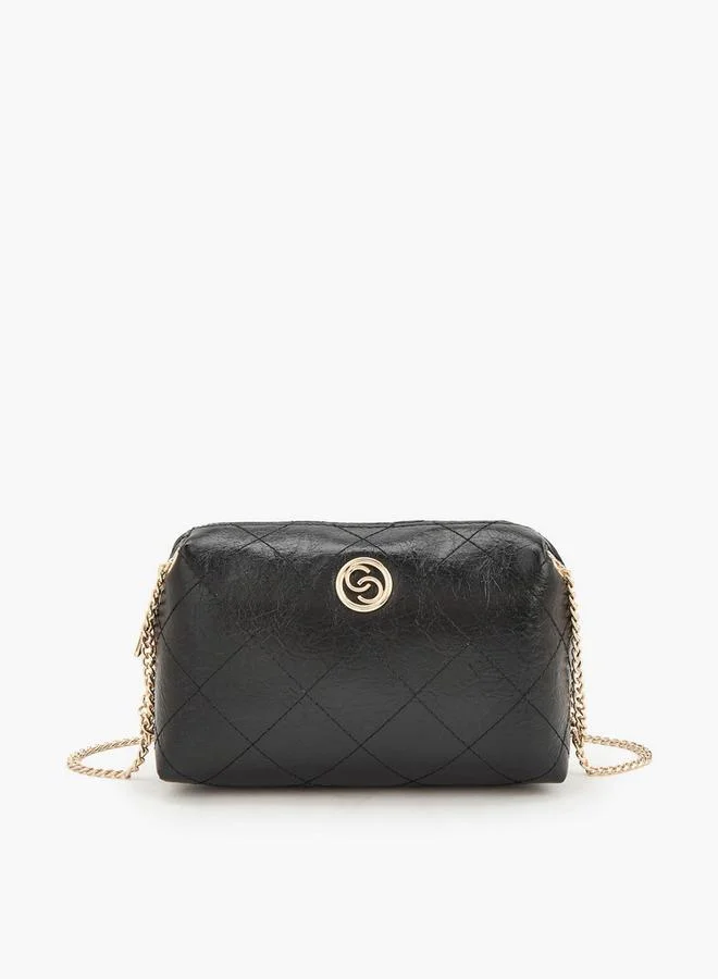 Quilted Suede Crossbody Bag With Chain Strap