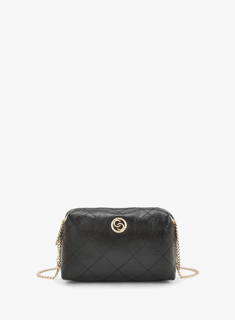 Quilted Suede Crossbody Bag With Chain Strap