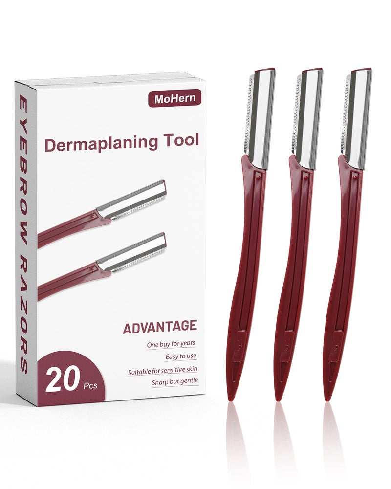 MoHern Multipurpose Eyebrow Face Razor 20 Pcs Dermaplane Razor Face Shaver for Women and Men Red - Image 3