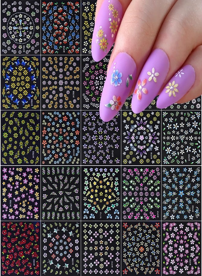 LYLYNB 24 Sheets Flower Nail Art Stickers Colorful Flowers Nail Decals Spring Nails Designs Cute Daisy Nail Stickers 3D Self Adhesive Nails Art Supplies Floral Sticker for Acrylic Nails DIY Manicure Decor - Image 1