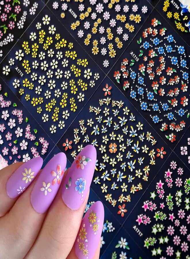 LYLYNB 24 Sheets Flower Nail Art Stickers Colorful Flowers Nail Decals Spring Nails Designs Cute Daisy Nail Stickers 3D Self Adhesive Nails Art Supplies Floral Sticker for Acrylic Nails DIY Manicure Decor - Image 2