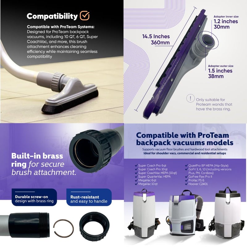848 Store Replacement Wand+Floor+Carpet Brush. Compatible with ProTeam vacuum backpack and Hoover vacuum cleaner C2401-Commercial cleaner tool set for backpack systems; fits Super Coach Pro and Shoulder Vac Pro - Image 2
