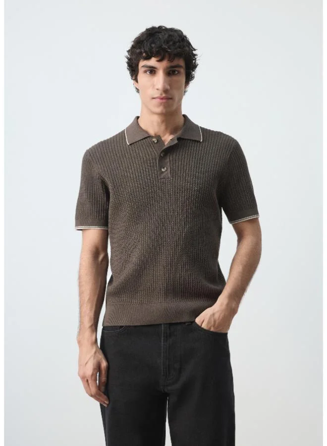Fine-knit herringbone polo shirt