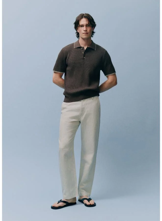 Mango Man  Fine-knit herringbone polo shirt for Men | Best Price UAE
