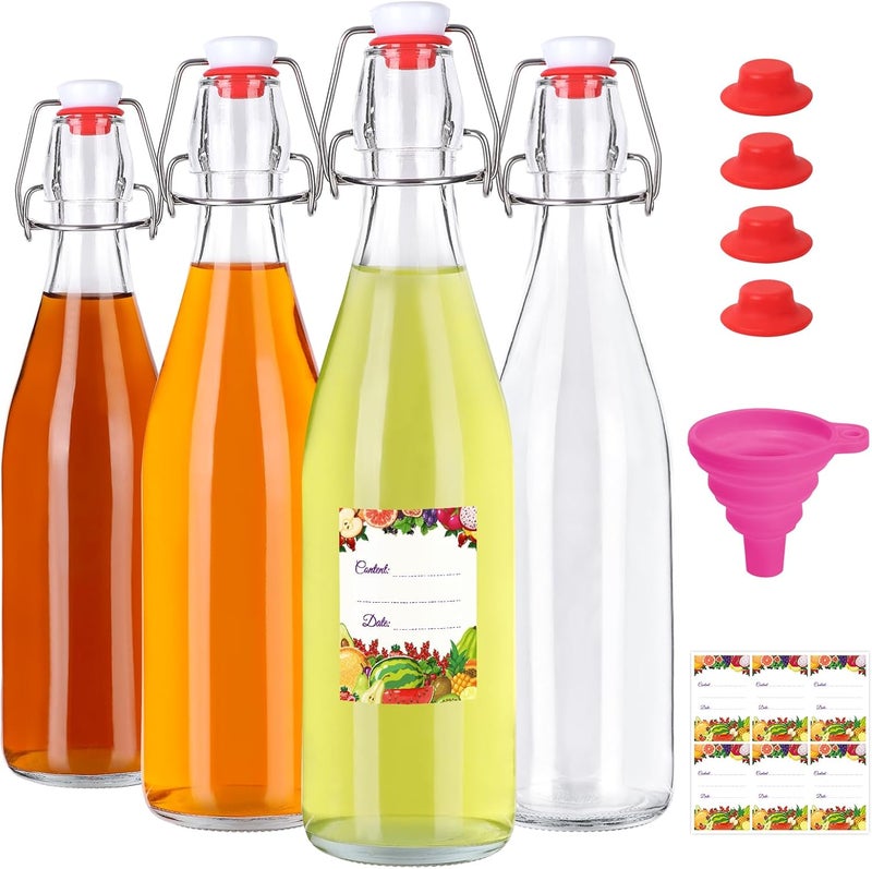 SZUAH Swing Top Glass Bottles 16oz 4Pack, Reusable Glass Bottle with Stopper for Kombucha, Home Brewing,Vanilla Extract, Beer(480ml, Set of 4) - Image 1