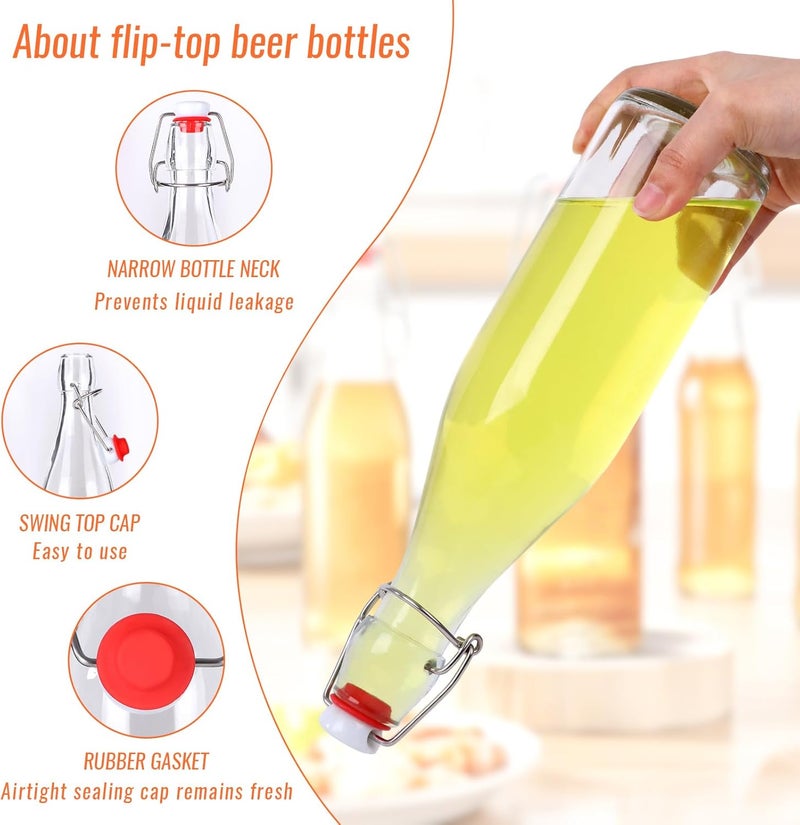 SZUAH Swing Top Glass Bottles 16oz 4Pack, Reusable Glass Bottle with Stopper for Kombucha, Home Brewing,Vanilla Extract, Beer(480ml, Set of 4) - Image 3