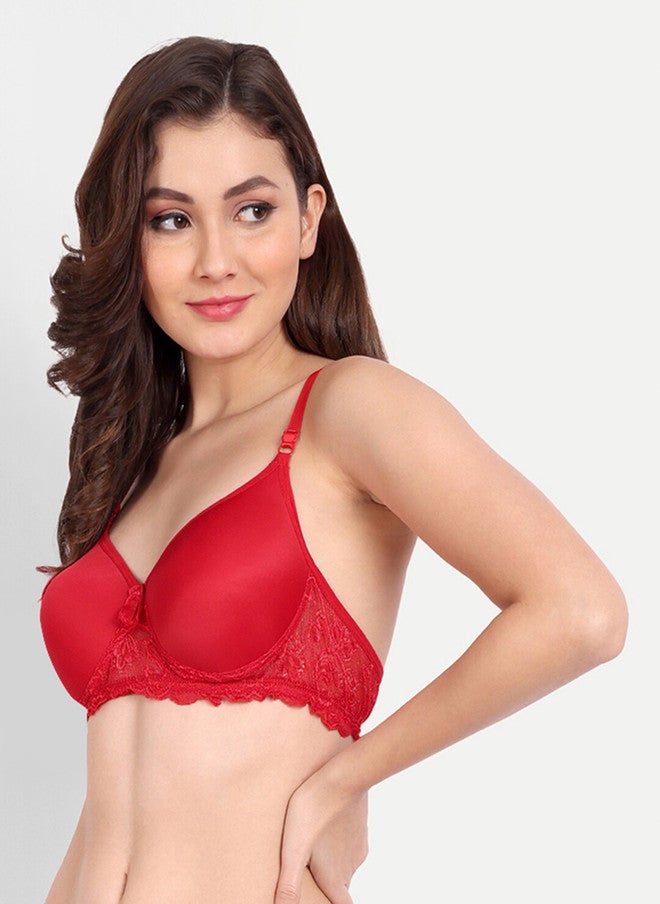 FIMS Pack of 4 Rapid-Dry Lace Lightly Padded Bra - Black, Red, Blue, Pink - Image 3