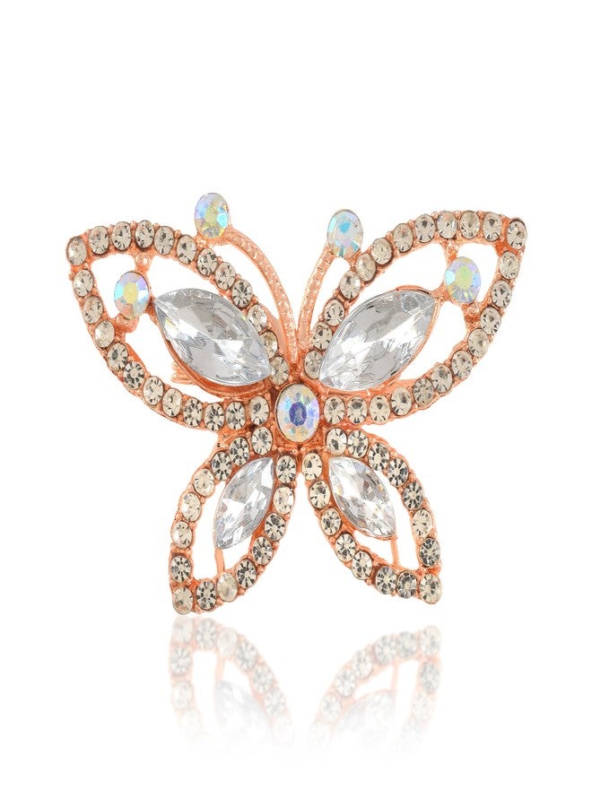 Superstore18 Brass Rose Gold plated Imitation Diamond Butterfly design stylish Saree, Dupatta, dress pin, Men brooch Women Girls (SST3721SPDM) - Image 1