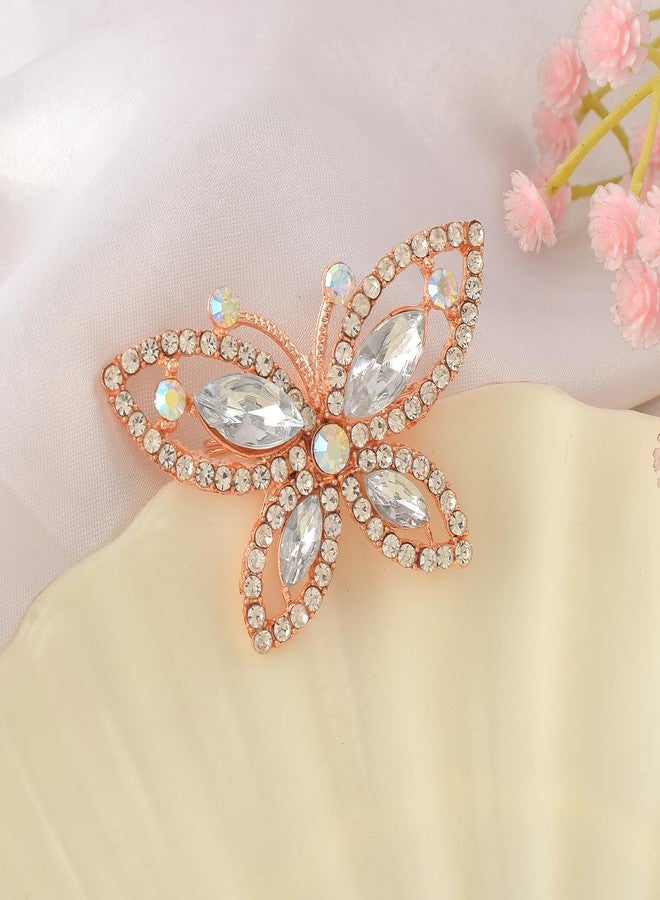 Superstore18 Brass Rose Gold plated Imitation Diamond Butterfly design stylish Saree, Dupatta, dress pin, Men brooch Women Girls (SST3721SPDM) - Image 5