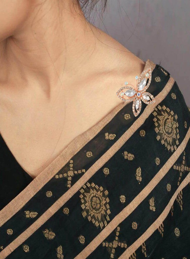 Superstore18 Brass Rose Gold plated Imitation Diamond Butterfly design stylish Saree, Dupatta, dress pin, Men brooch Women Girls (SST3721SPDM) - Image 2