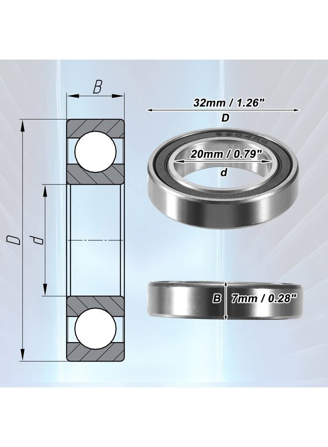 ACROPIX 6804-2RS Bearings Double Rubber Sealed Deep Groove Ball Bearings 20x32x7mm Silver Tone - Pack of 2 - Image 3