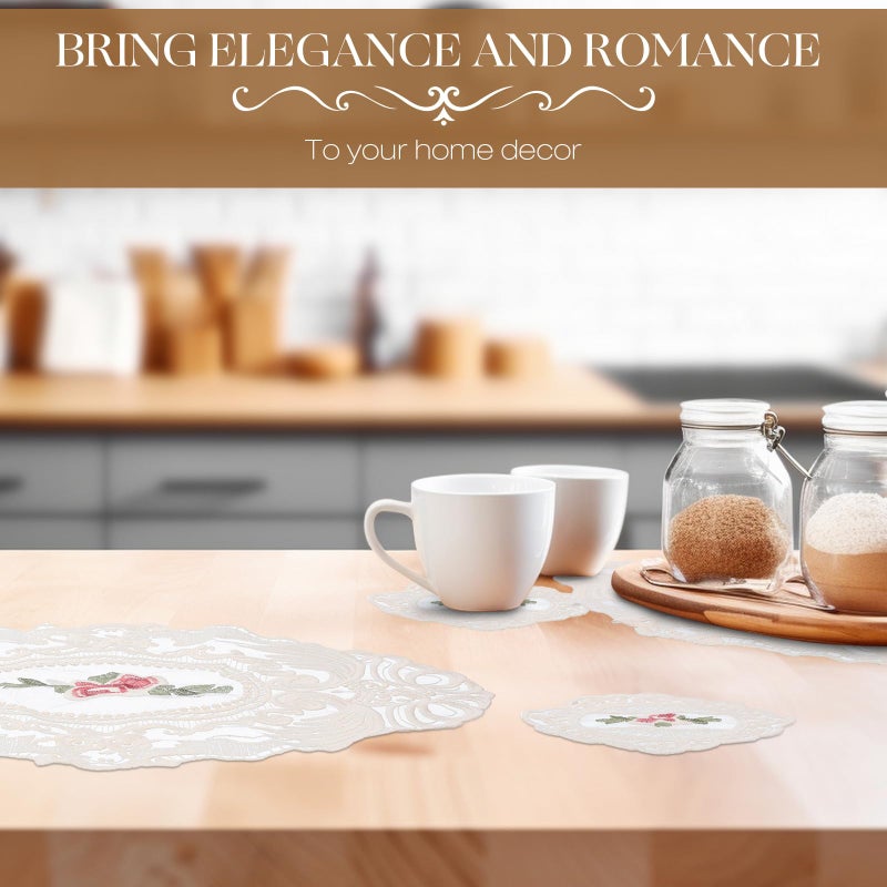 Mindsoft مايندسوفت 12 قطعة من مفارش الطاولة الدانتيل وواقيات الكؤوس بأسلوب فرنسي قديم من قماش الدانتيل المحبوك مزينة بالدانتيل لمفارش الأكواب لطاولة زجاجية لمستحضرات الزفاف وتزيين الحفلات (بيج) - Image 4