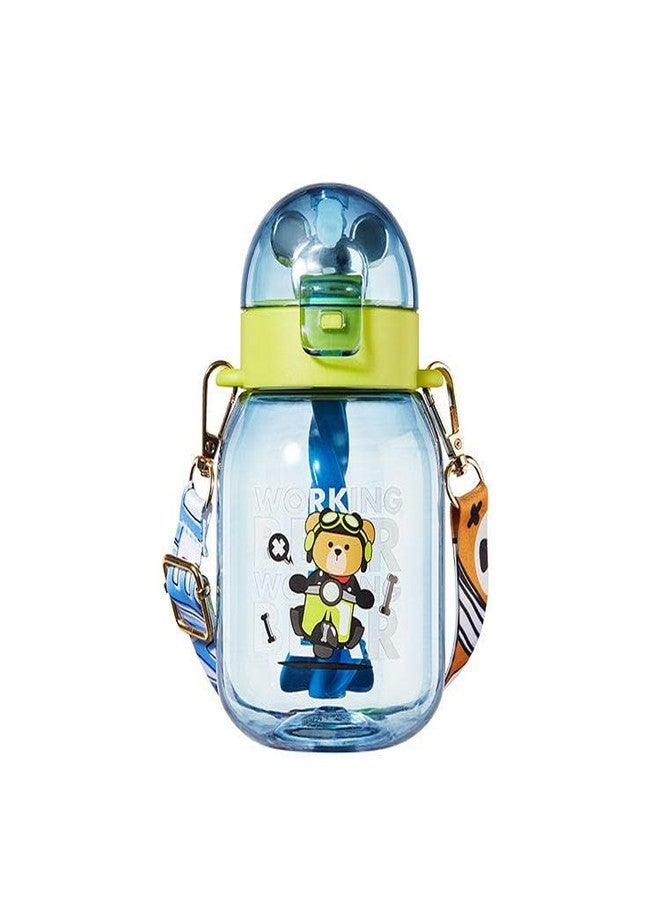 Mayatra's School Sipper Water Bottle for Kids - Tritan Water Bottle with Straw and Adjustable Strap for Kids, Cute Cartoon Themed Water Bottle for Boys and Girls (600 ML) (Blue) - Image 1