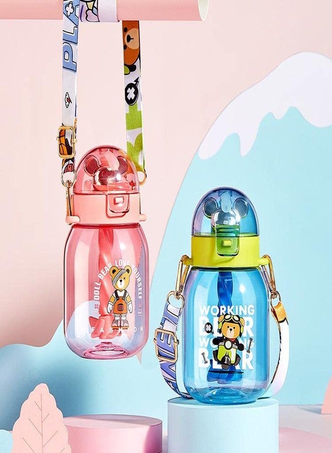 Mayatra's School Sipper Water Bottle for Kids - Tritan Water Bottle with Straw and Adjustable Strap for Kids, Cute Cartoon Themed Water Bottle for Boys and Girls (600 ML) (Blue) - Image 4