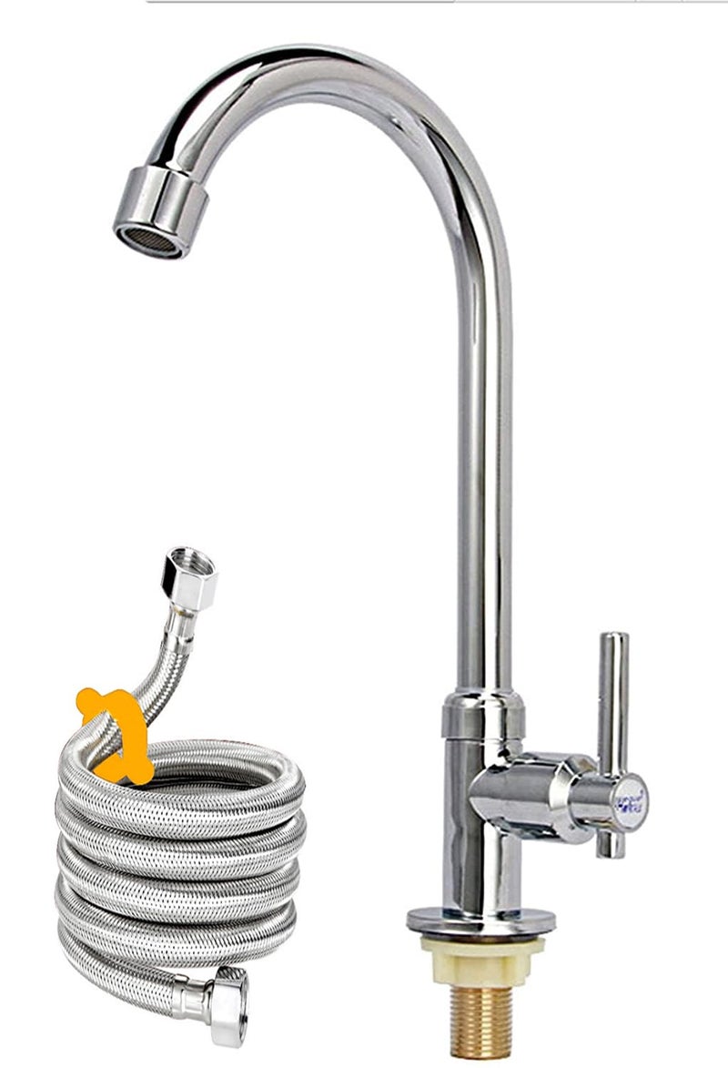 Cold Water Faucet Only High Arc Single Handle One Hole Faucet for Kitchen Garden Bar Outdoor Boat CamperFree Cold Water Supply Lines