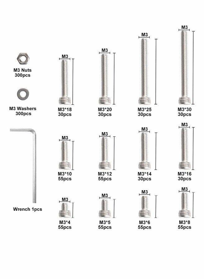 1110pcs M3 Stainless Steel Screws Bolts Nuts Lock and Flat Gasket Washers Assortment Kit Precise Metric Screws and Nuts Set with 1Piece Hex Keys for Free included Tool Box  - Image 2