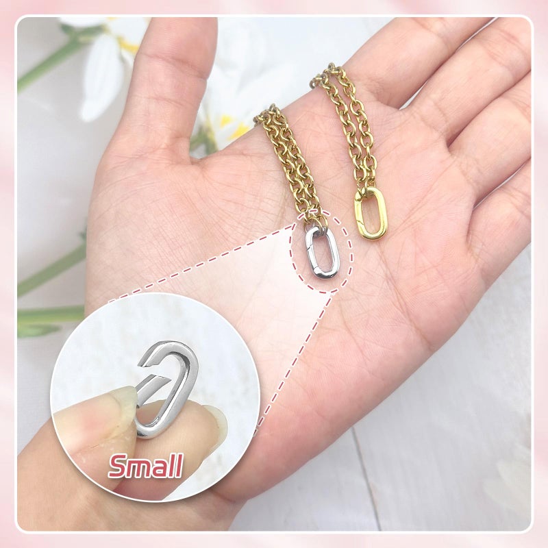 Ofiuny 10Pcs Oval Clasp Carabiner Necklace Clasps and Closures, Spring Ring Clasp Pearl Necklace Enhancer Connector for Jewelry Bracelet Making - Image 4